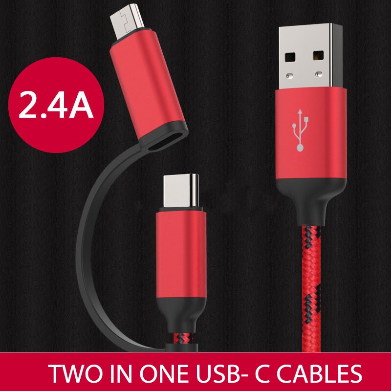 Usb-c + Micro 5pin Charging Cable Red Color