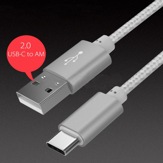 USB Type-C to Type-A Cable 3FT(1M) Sliver Color for  LG, HTC, Huawei, and even Samsung