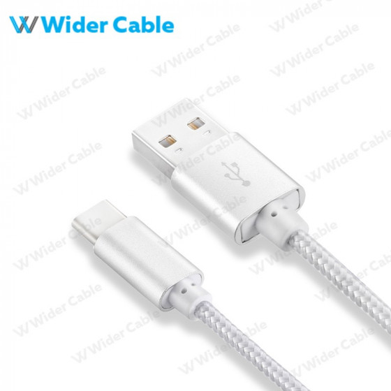 Quick Charge USB C Cables Nylon Braided Silvery Color