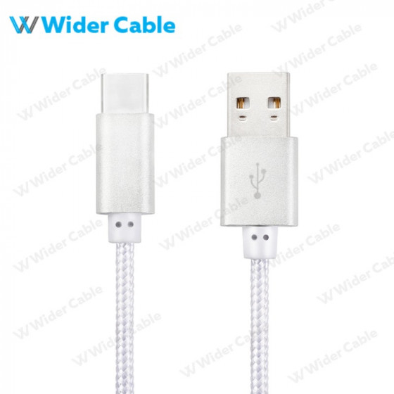 Quick Charge USB C Cables Nylon Braided Silvery Color